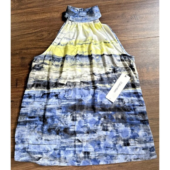 Calvin Klein Women's Printed Halter Neck Top Blouse Casual Formal Blue Multi XS - Picture 4 of 9